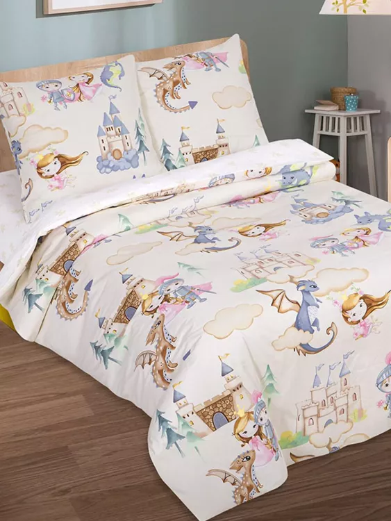 КПБ поплин 1,5 сп. с 1 нав. 70*70 с детским рисунком (молния) - Воздушный замок