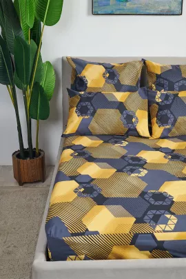 Простыня бязь на резинке - Золотые шестигранники