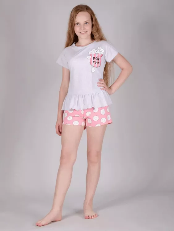 Пижама детская ПД-96 попкорн розовый, серый последний размер