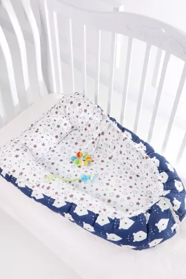 Кокон-гнездышко со съемным чехлом арт. КОГЗ-01/белый-мишка-синий