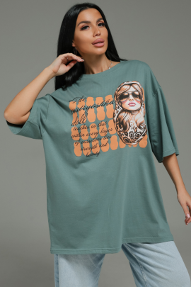 Амина футболка женская (зеленый матрешка)