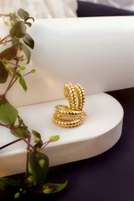 Серьги двойные кольца Рифленые + Подарок