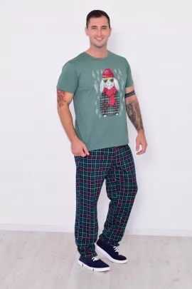 Пижама мужская 9-218 (изумруд), Кролик в шапке